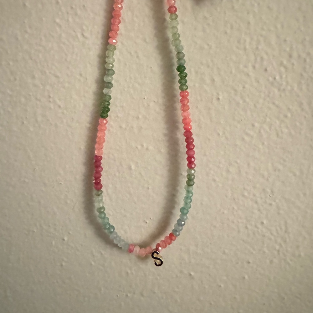 Multicolor Beaded Necklace with Initial Charm